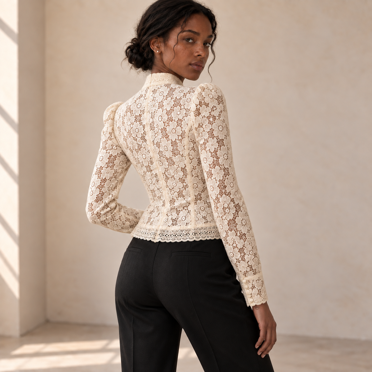 Blusa Élodie, Manga larga, Crema, vista trasera
