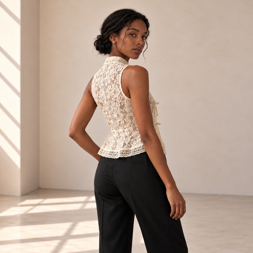 Blusa Élodie, Sin mangas, Crema, vista trasera